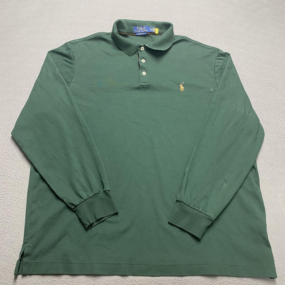 Polo Ralph Lauren Polo Shirt Mens XL Green Classic Fit Pony Logo Long Sleeve